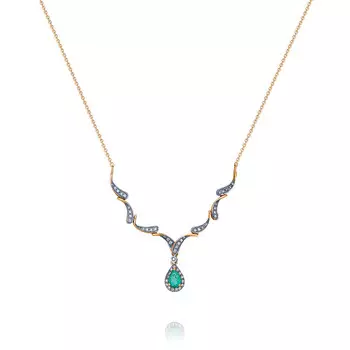 Шейное украшение из красного золота 585 пробы с бриллиантом, изумрудом