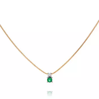 Шейное украшение из красного золота 585 пробы с бриллиантом, изумрудом