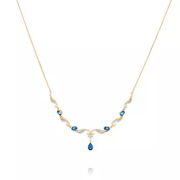 Шейное украшение из красного золота 585 пробы с бриллиантом, сапфиром