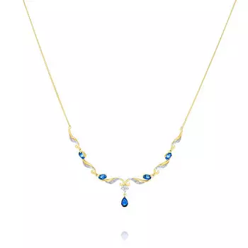 Шейное украшение из желтого золота 585 пробы с бриллиантом, сапфиром