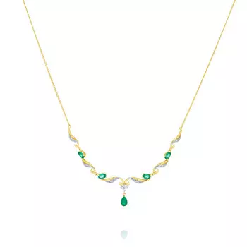 Шейное украшение из желтого золота 585 пробы с бриллиантом, изумрудом