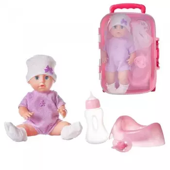 ABtoys Пупс в чемоданчике в вязаном комбинезончике с мишкой 25 см