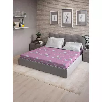 Ambesonne Натяжная простыня на двуспальную кровать Единорог на радуге 200х160 см