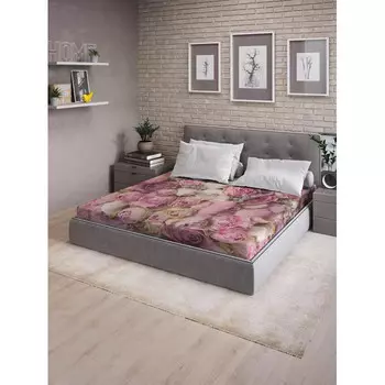 Ambesonne Натяжная простыня на двуспальную кровать Розовый букет 200х180 см