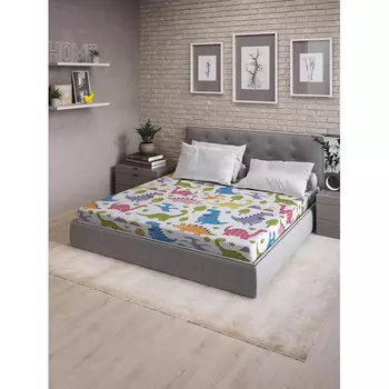 Ambesonne Натяжная простыня на полутораспальную кровать Цветные динозавры 200х140 см