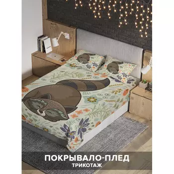 Ambesonne Покрывало на 1.5-спальную кровать Милый енот 220х160 и две наволочки 70x50