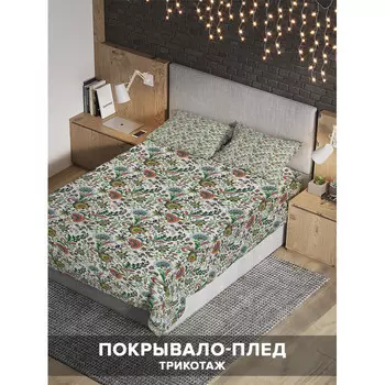Ambesonne Покрывало на 2-спальную кровать Цветы и листья 235х220 и две наволочки 70x50
