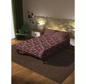 Ambesonne Покрывало стеганое Алые и розовые букеты 235x220 и две наволочки 70х50