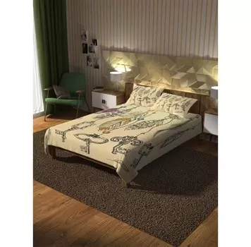 Ambesonne Покрывало стеганое Перья с ключами 235x220 и две наволочки 70х50