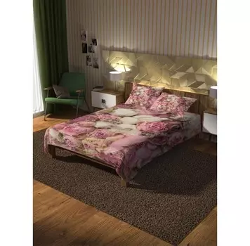 Ambesonne Покрывало стеганое Розовый букет 235x220 и две наволочки 70х50