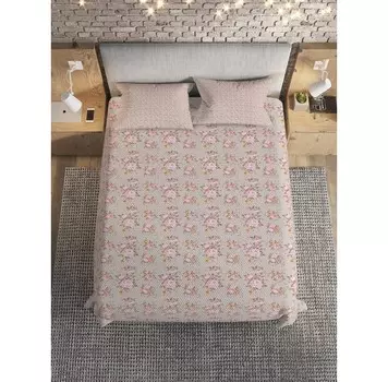 Ambesonne Покрывало стеганое Светлые розовые цветы 235x220 и две наволочки 70х50