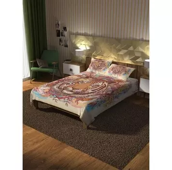 Ambesonne Покрывало стеганое Тигровый знак 235x220 и две наволочки 70х50