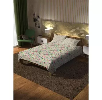 Ambesonne Покрывало стеганое Яркий цветочный рай 235x220 и две наволочки 70х50