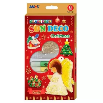 Amos Набор витражных красок Новогодний № 1: 6 цветов, 6 витражей, наклейки