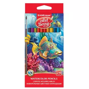 ArtBerry Акварельные карандаши шестигранные 24 цвета с кисточкой