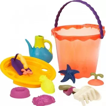 Battat B.Summer Большое ведерко и игровой набор для песка оранжевый 11 деталей
