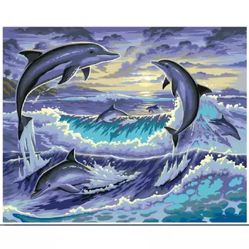 Bikson Алмазная мозайка 25х21 см с мольбертом частичное заполнение Дельфины