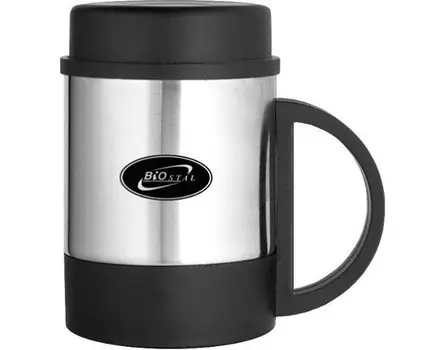 Biostal Кружка с пластиковой ручкой и крышкой 0,37 л