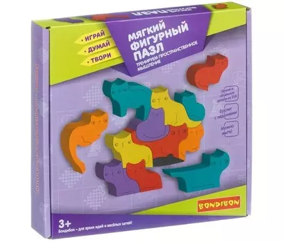 Bondibon Мягкий фигурный пазл Кошик и Мышь Тренируем пространственное мышление