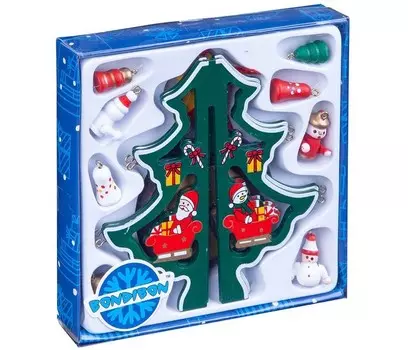 Bondibon Набор Деревянная ёлочка с 3D-игрушками 16,5 см