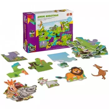 Bondibon Пазл-коврик Дикие животные с фигурками-вкладышами