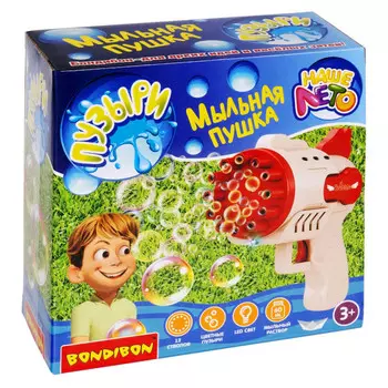 Bondibon Пистолет для мыльных пузырей Наше Лето Мыльная пушка 12 стволов 60 мл