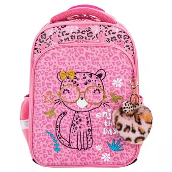 Brauberg Ранец Quadro 3 отделения с брелком Pink leopard 37х28х18 см