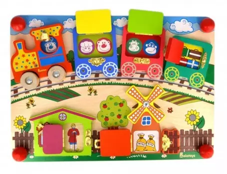 Деревянная игрушка Alatoys Бизиборд Вагончики