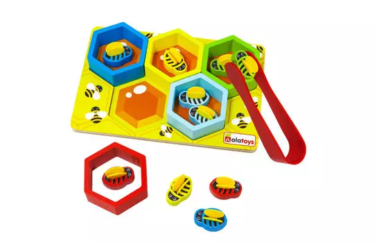 Деревянная игрушка Alatoys Сортер с пинцетом Пчёлки