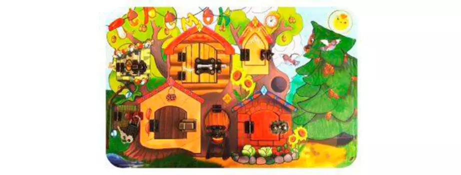 Деревянная игрушка Бэмби Бизиборд Замочки Теремок