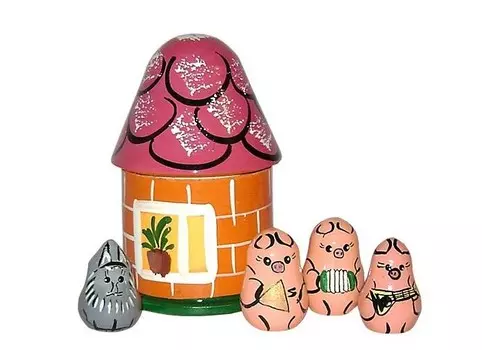 Деревянная игрушка Бэмби Матрешка Три поросенка