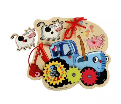 Деревянная игрушка Буратино Синий Трактор бизиборд STR23