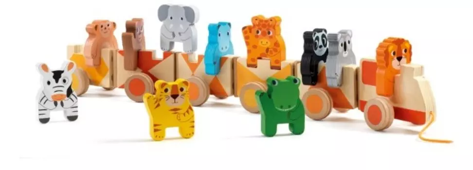 Деревянная игрушка Djeco Пирамидка-паровозик Джунгли