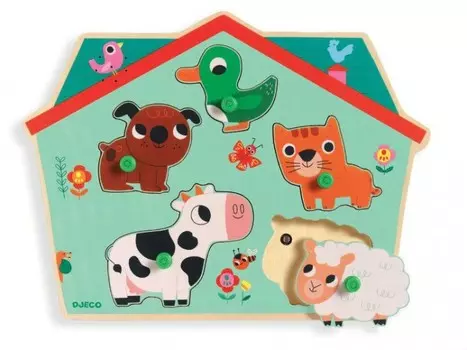 Деревянная игрушка Djeco Звуковая рамка-вкладыш Ферма