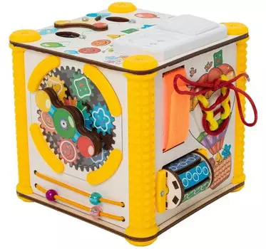 Деревянная игрушка Evotoys Бизиборд Кубик развивающий Смайлики на воздушном шаре