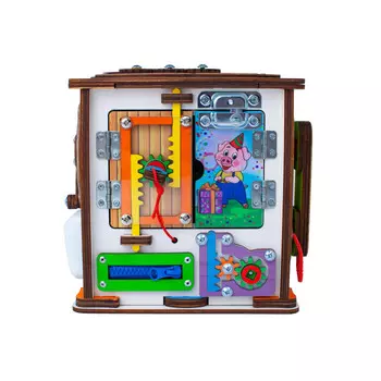 Деревянная игрушка Iwoodplay Бизиборд Бизикуб со светом Праздник 24x24x21 см