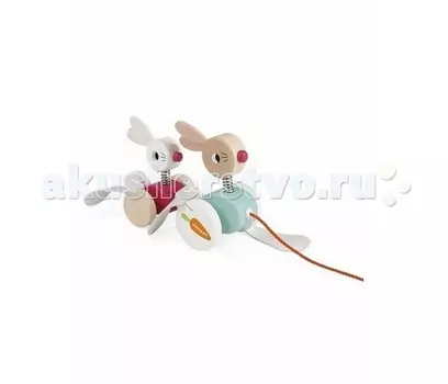Деревянная игрушка Janod Каталка на веревочке Зайчики