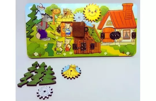 Деревянная игрушка Нескучные Игры Бизиборд Три поросенка