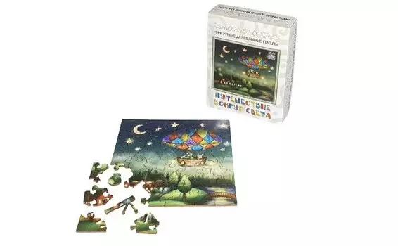 Деревянная игрушка Нескучные Игры Фигурный пазл Путешествие вокруг света (52 элемента)