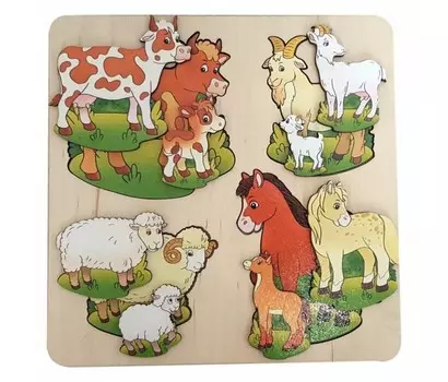 Деревянная игрушка Нескучные Игры Рамка-вкладыш Больше-меньше Домашние животные