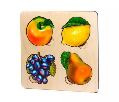 Деревянная игрушка Нескучные Игры Рамка-вкладыш Больше-меньше Фрукты