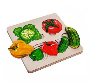 Деревянная игрушка Нескучные Игры Рамка-вкладыш Больше-меньше Овощи