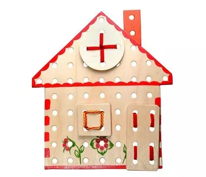 Деревянная игрушка RNToys Домик расписной шнуровка