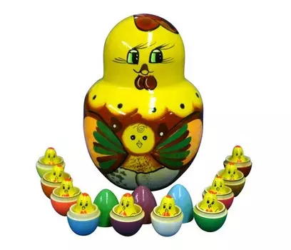 Деревянная игрушка RNToys Матрешка Курица наседка