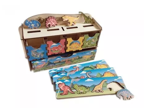 Деревянная игрушка Сибирские игрушки Умный комодик большой Мир динозавров