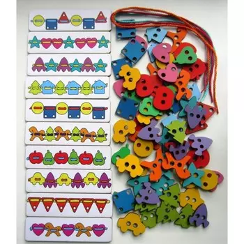 Деревянная игрушка Смайл Декор Большой шнуровальный набор (72 детали)
