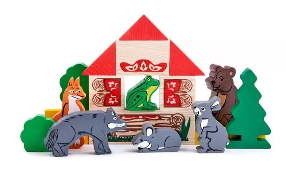 Деревянная игрушка Томик Конструктор Сказки Теремок 17 деталей