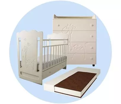 Детская кроватка Forest kids Lovely Giraffe маятник поперечный с комодом и матрасом