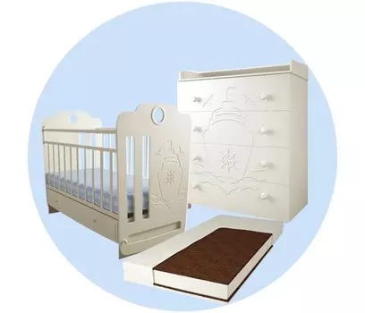 Детская кроватка Forest kids Морячок маятник поперечный с комодом и матрасом