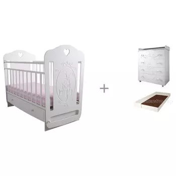 Детская кроватка Forest kids Принцесса маятник поперечный с комодом и матрасом